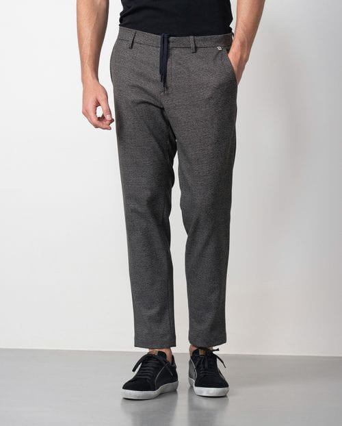 Etiem Pantalón sport de cordón y goma en la cintura realizado en patita de gallo elástica Envío internacional gratuito