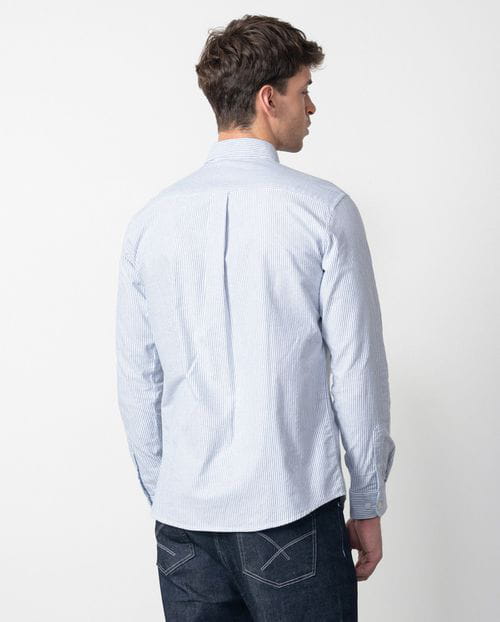 Etiem Camisa sport regular fit de oxford en rayas bicolor con botón en el cuello Venta caliente