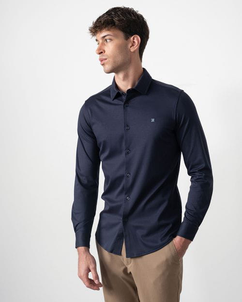 Etiem Camisa de punto liso de algodón en manga larga Los más vendidos