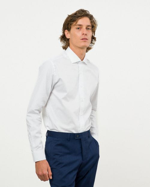 Etiem Camisa de vestir slim fit en microdibujo de algodón