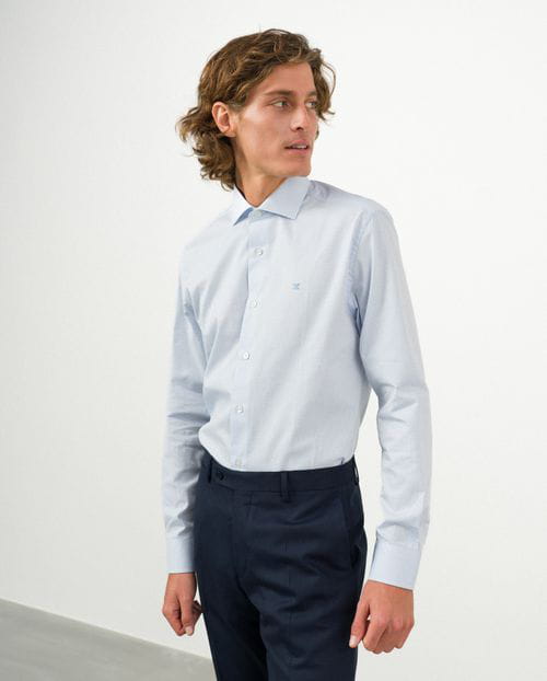 Etiem Camisa de vestir slim fit en maquineta de algodón Mejor oferta