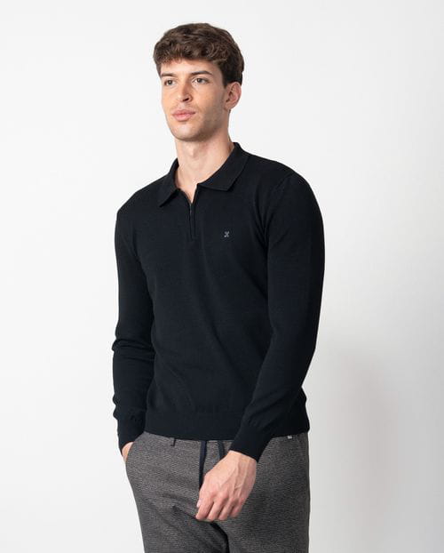 Etiem Polo con cremallera de punto liso tricotado en manga larga