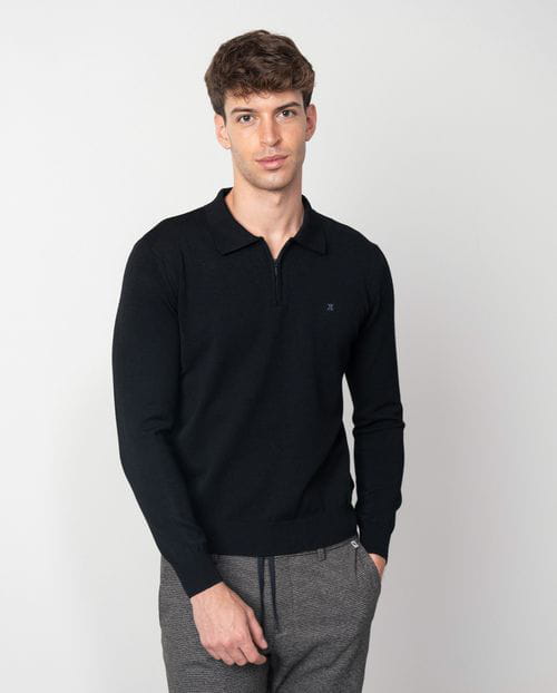 Etiem Polo con cremallera de punto liso tricotado en manga larga Rebajas online