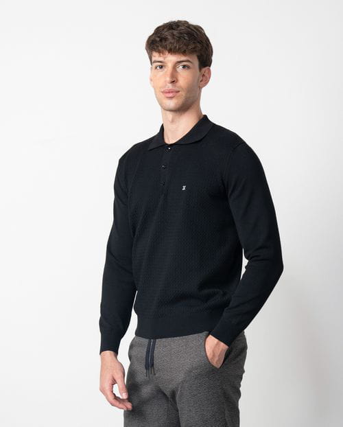Etiem Polo camisero de botones en punto tricot combinado en liso con estructura Rebajas top