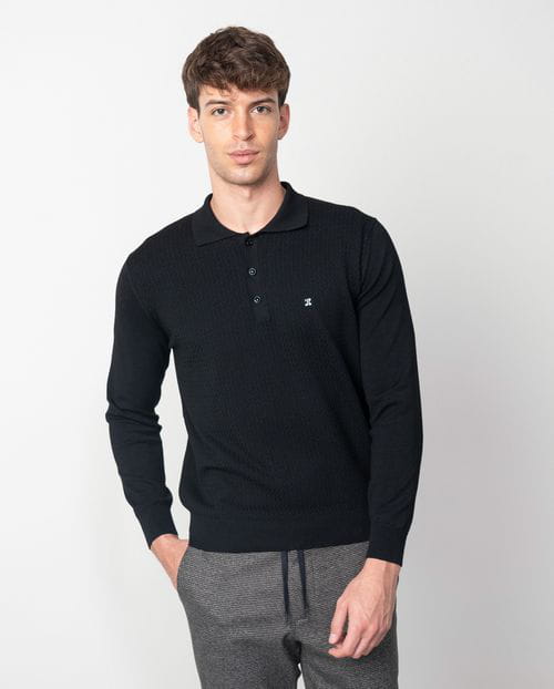 Etiem Polo camisero de botones en punto tricot combinado en liso con estructura Rebajas top
