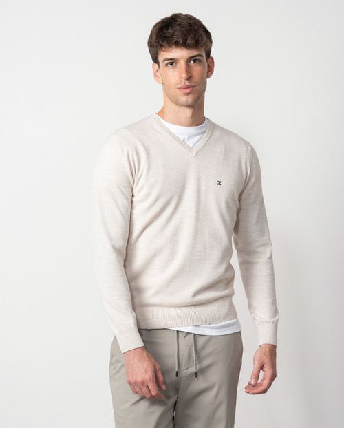 Etiem Jersey de cuello pico en punto tricot liso y costuras menguadas Envío gratis