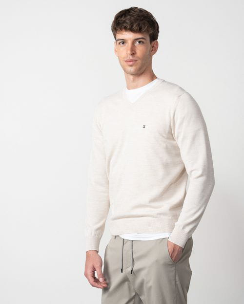 Etiem Jersey de cuello pico en punto tricot liso y costuras menguadas Envío gratis