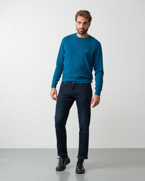 Etiem Tejano azul-negro elástico slim fit con lavado zonas y bigotes