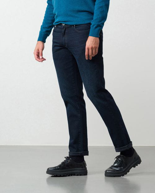 Etiem Tejano azul-negro elástico slim fit con lavado zonas y bigotes Libre de impuestos