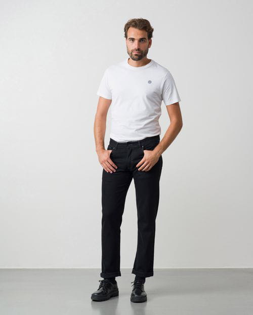 Etiem Tejano negro elástico slim fit con lavado zonas y bigotes