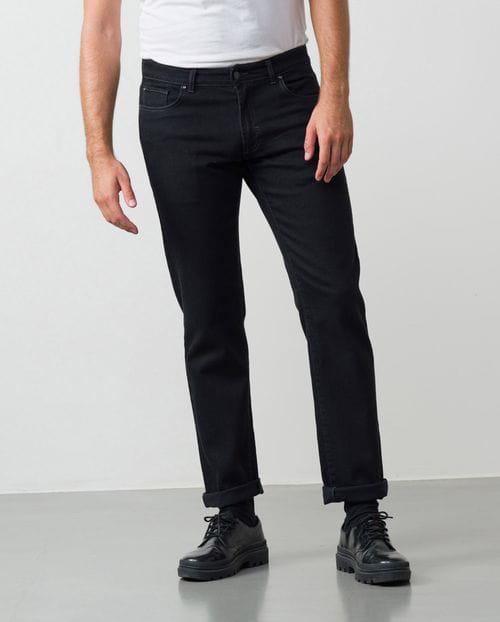 Etiem Tejano negro elástico slim fit con lavado zonas y bigotes Descuentos del mes