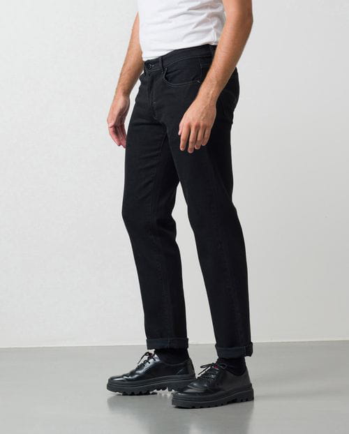 Etiem Tejano negro elástico slim fit con lavado zonas y bigotes Descuentos del mes