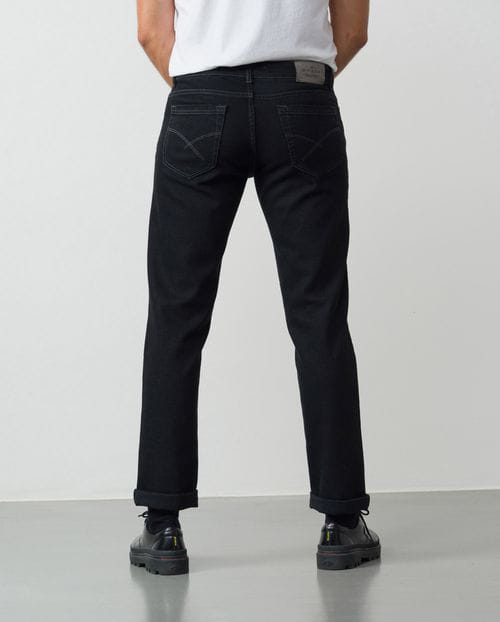 Etiem Tejano negro elástico slim fit con lavado zonas y bigotes Descuentos del mes