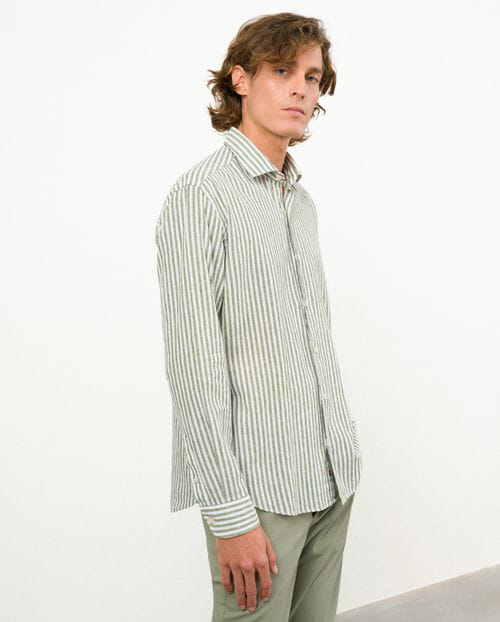 Etiem Camisa sport relaxed fit en raya kodak de lino-algodón Ofertas de temporada