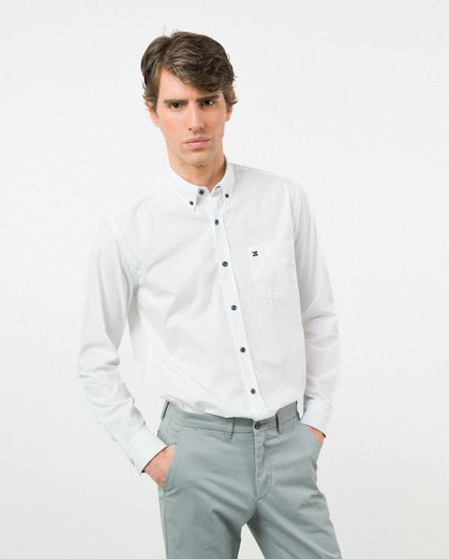 Etiem Camisa sport regular fit en popelín liso de algodón 2025