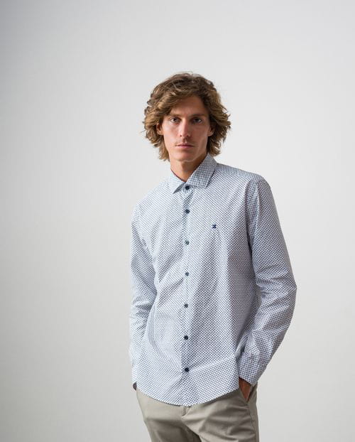Etiem Camisa sport slim fit en algodón con estampado de florecitas En línea