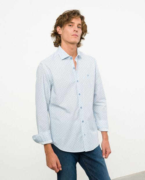 Etiem Camisa sport slim fit en estampadito estrella de mar de algodón