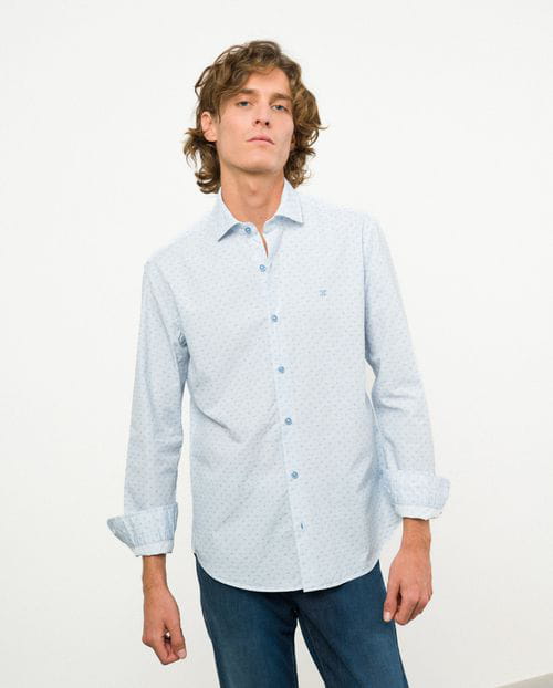 Etiem Camisa sport slim fit en estampadito estrella de mar de algodón Outlet online