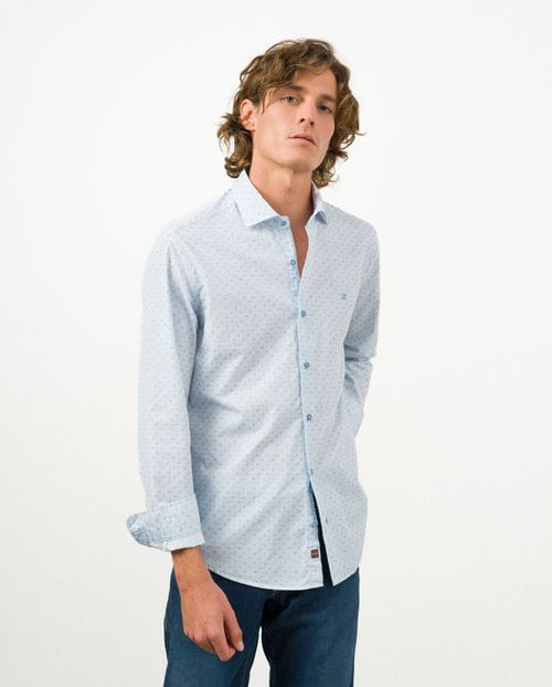 Etiem Camisa sport slim fit en estampadito estrella de mar de algodón Outlet online