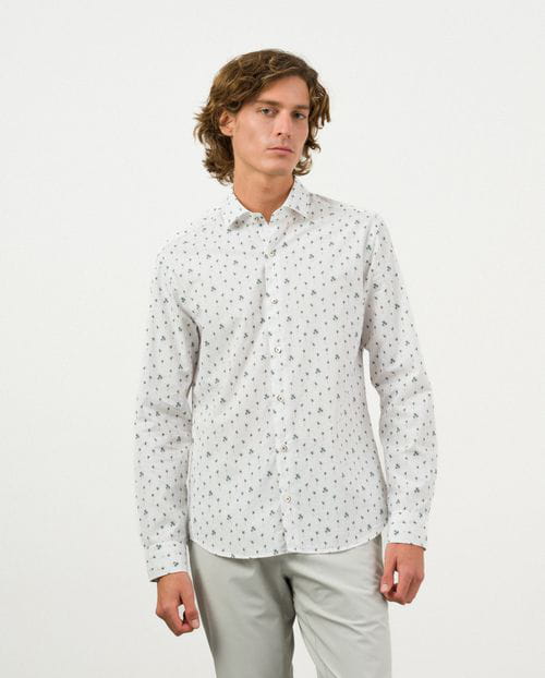 Etiem Camisa sport slim fit en estampadito palmeras de algodón Rebajas