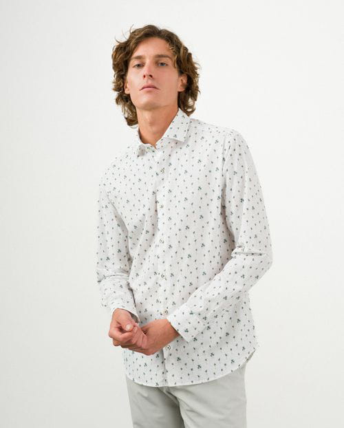 Etiem Camisa sport slim fit en estampadito palmeras de algodón Rebajas