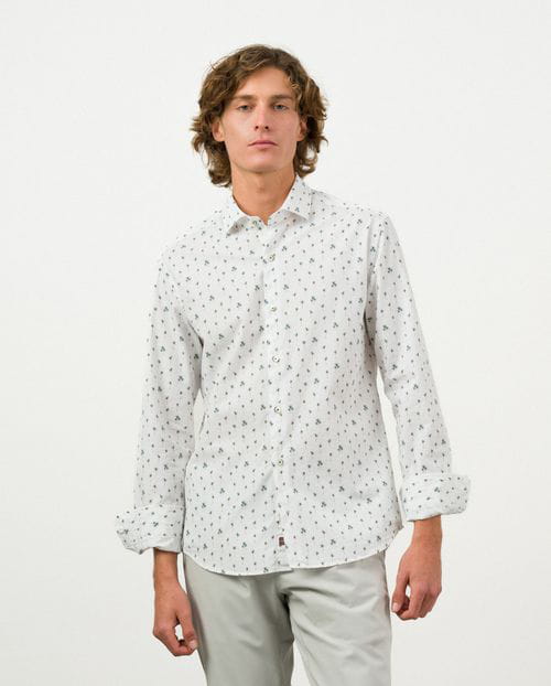 Etiem Camisa sport slim fit en estampadito palmeras de algodón Rebajas