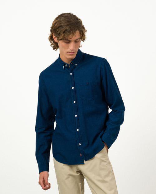 Etiem Camisa sport tejana slim fit en sarga denim azul delavada
