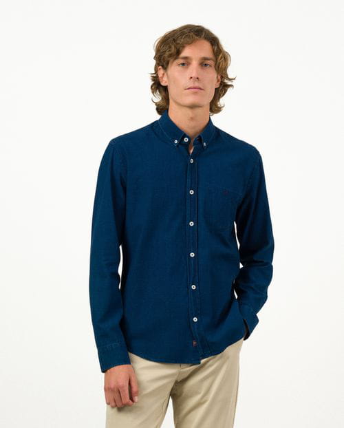 Etiem Camisa sport tejana slim fit en sarga denim azul delavada En oferta