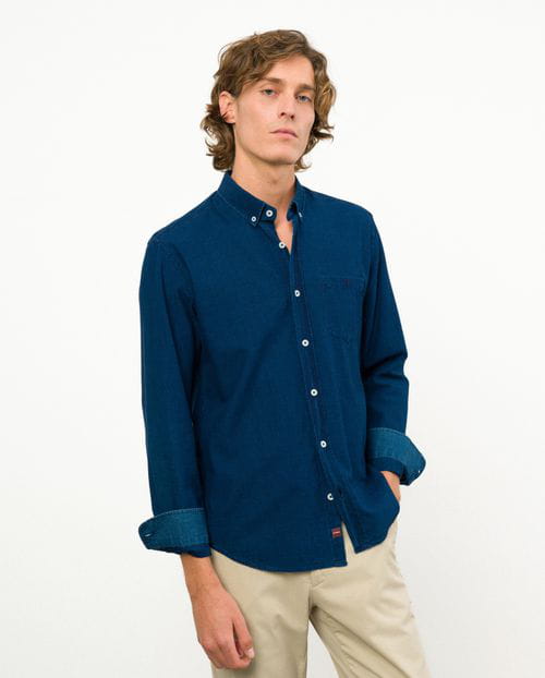Etiem Camisa sport tejana slim fit en sarga denim azul delavada En oferta