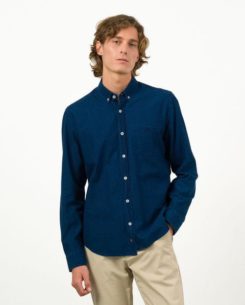 Etiem Camisa sport tejana slim fit en sarga denim azul delavada En oferta