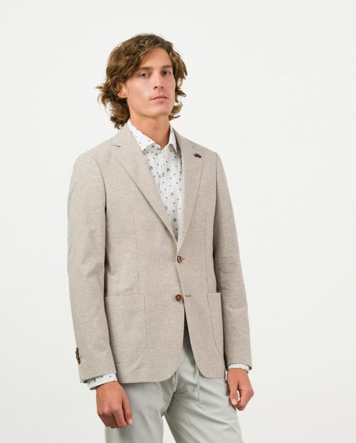 Etiem Americana regular fit desestructurada en pata de gallo de algodón-lino Gran oferta