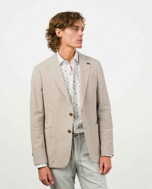 Etiem Americana regular fit desestructurada en pata de gallo de algodón-lino Gran oferta