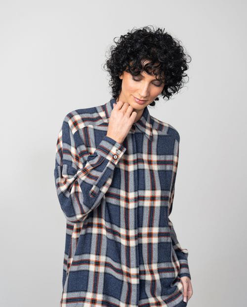 Etiem Camisa amplia en cuadro Madrás de lana-viscosa Mejor oferta