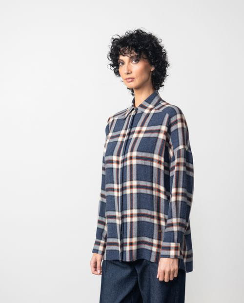 Etiem Camisa amplia en cuadro Madrás de lana-viscosa Mejor oferta