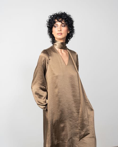 Etiem Vestido midi con fular en tejido satinado Precio de fábrica