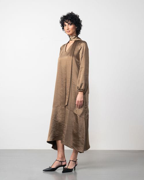 Etiem Vestido midi con fular en tejido satinado Precio de fábrica