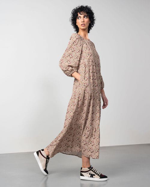Etiem Vestido largo fruncido en viscosa estampada Solo hoy