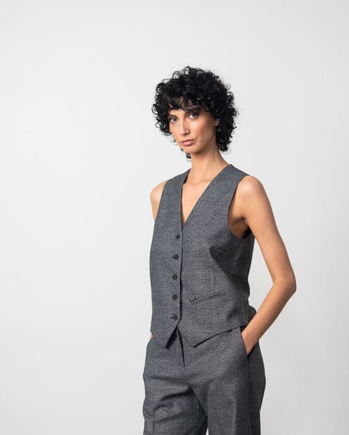 Etiem Chaleco de botones en franela con cuadro Gales Última moda