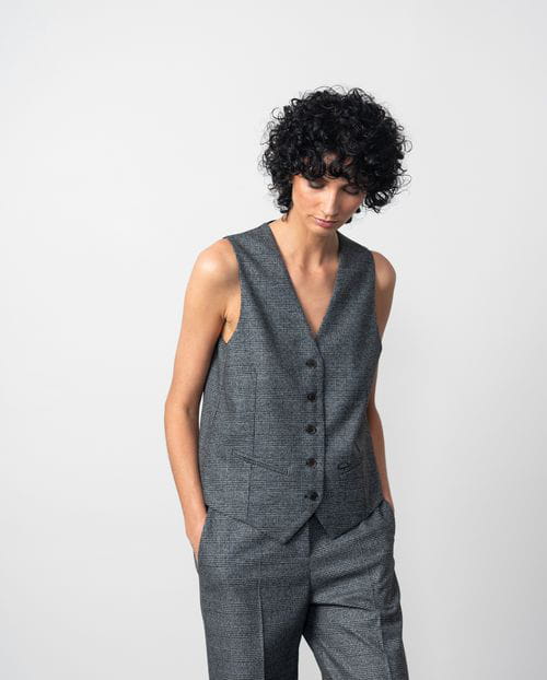 Etiem Chaleco de botones en franela con cuadro Gales Última moda