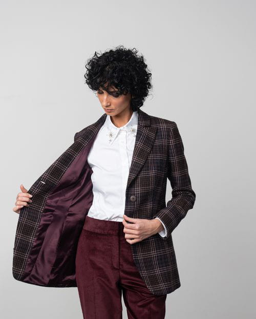 Etiem Chaqueta americana entallada en cuadro Tartán Grandes ahorros