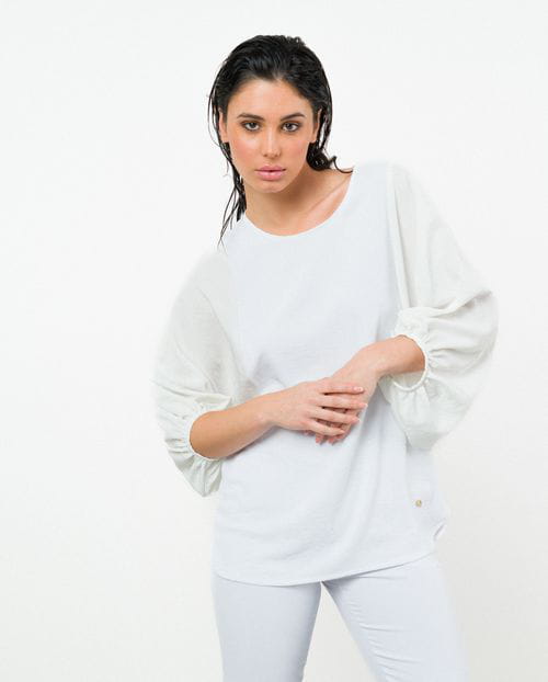 Etiem Camiseta combinada de manga fruncida abullonada Precio ultrabajo