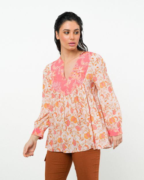 Etiem Blusón fluido de estampados combinados Outlet