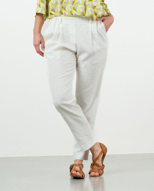 Etiem Pantalón de pinzas tobillero en lino-viscosa Outlet online