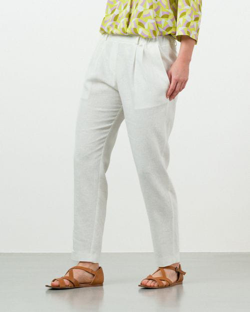 Etiem Pantalón de pinzas tobillero en lino-viscosa Outlet online