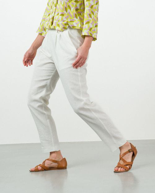 Etiem Pantalón de pinzas tobillero en lino-viscosa Outlet online
