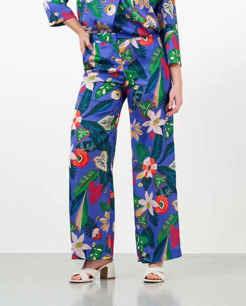 Etiem Pantalón ancho de cintura elástica en estampado satinado Ofertas
