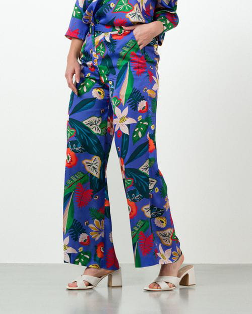 Etiem Pantalón ancho de cintura elástica en estampado satinado Ofertas