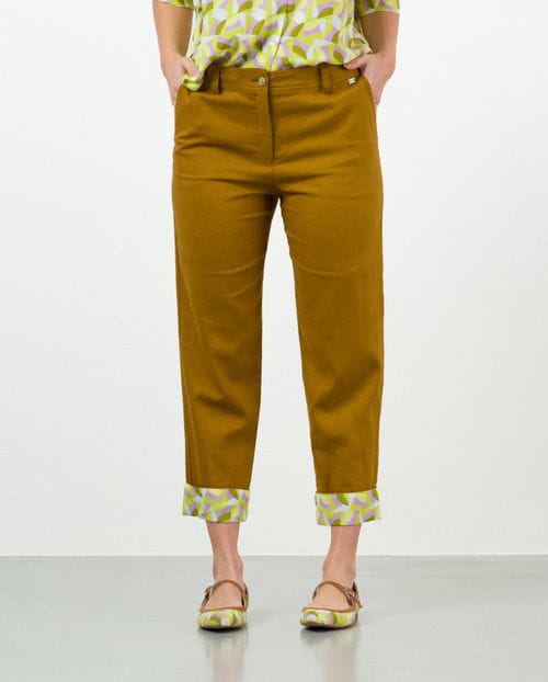 Etiem Pantalón tobillero de lino con contraste en el bajo Venta caliente