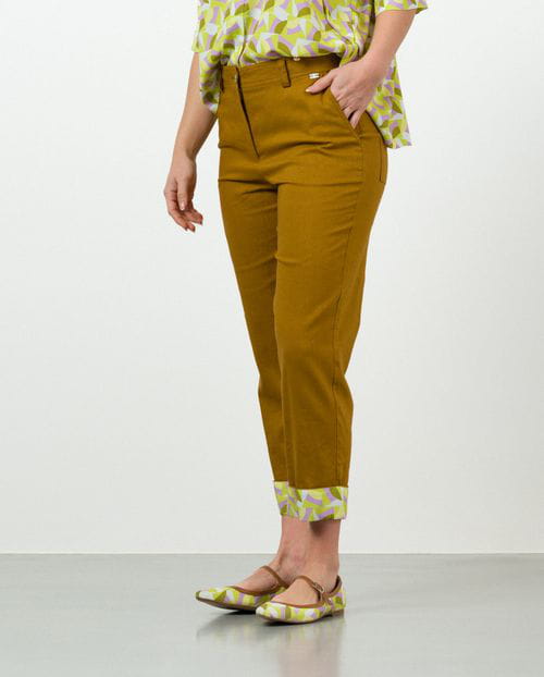 Etiem Pantalón tobillero de lino con contraste en el bajo Venta caliente