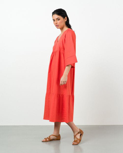 Etiem Vestido midi de vuelo en lino-viscosa Rebajas baratas